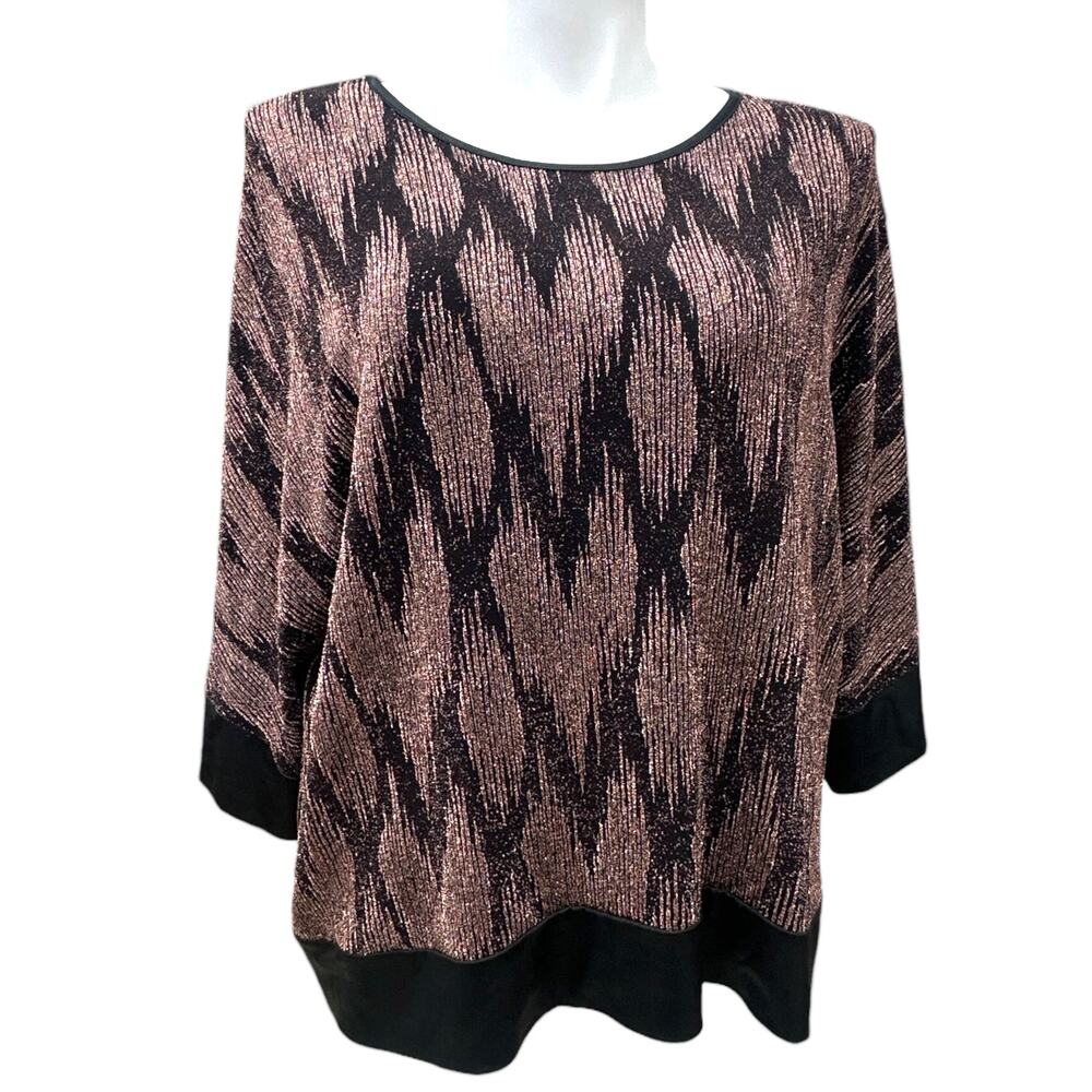 Jeff Gallano Paris Women's Metallic Lurex Top Size 1 Black Copper Small Medium